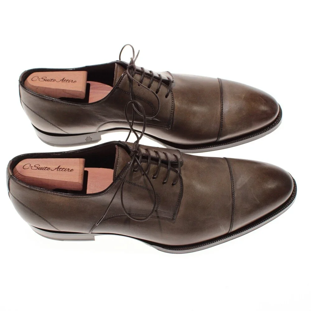 Di Bianco NWD Lace Up Derby Dress Shoes Size 8 US in Brown Leather Made in Italy